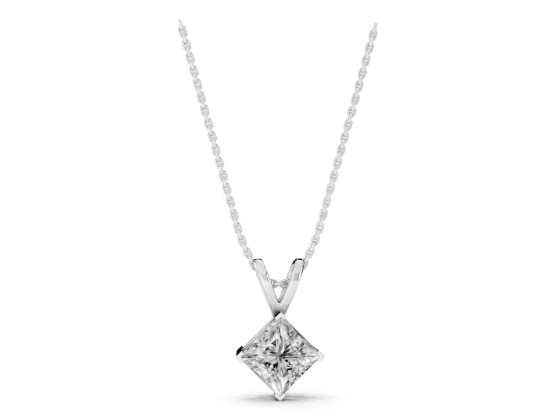 Princess Cut Lab-Grown Diamond Solitaire Pendant Necklace | Split Bail | Sterling Silver