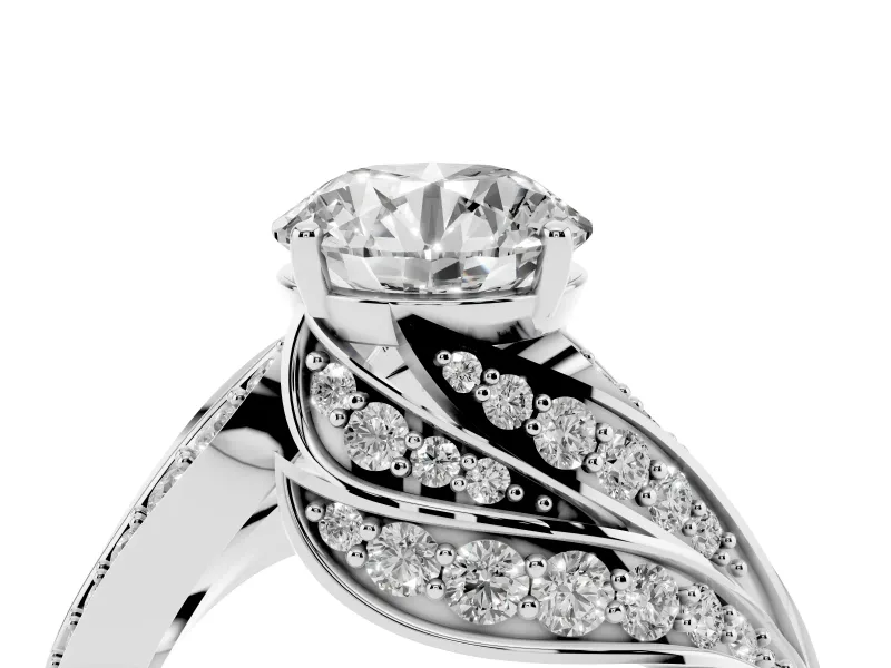 Round Bypass Hidden Halo Engagement Ring Setting | Graduated Pavé | Sterling Silver