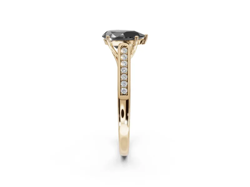 Pear-Shaped Cathedral Solitaire Engagement Ring Setting for a Black Center | Yellow Gold