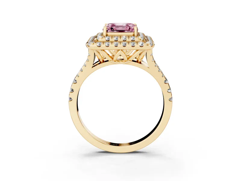 Asscher Cut Halo Split Shank Engagement Ring Setting for a Fancy Pink Lab-Grown Diamond | Pavé Strands | Yellow Gold
