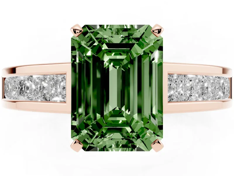 Emerald Cut Channel Engagement Ring Setting for a Fancy Green Lab-Grown Diamond | Rose Gold