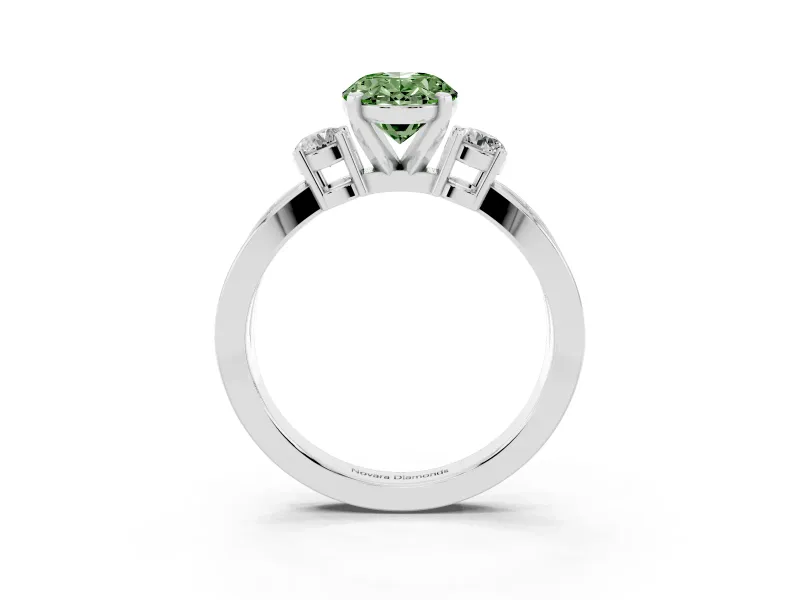 Oval Three-Stone Twist Engagement Ring Setting for a Fancy Green Lab-Grown Diamond | White Gold