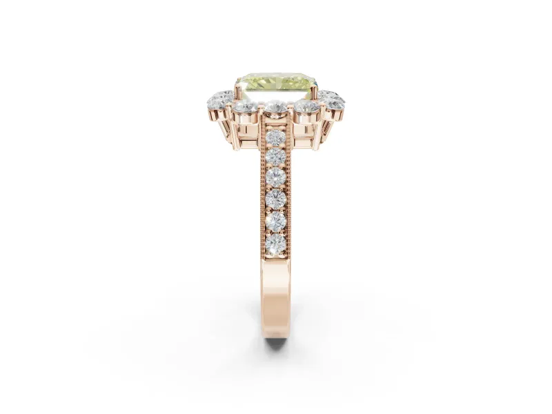 Radiant Cut Halo Engagement Ring Setting for a Fancy Yellow Lab-Grown Diamond | Rose Gold - Design NV-24711