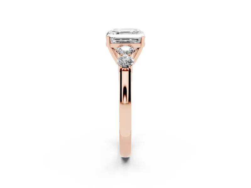 Asscher Cut Close Set Five Stone Engagement Ring Setting | Rose Gold