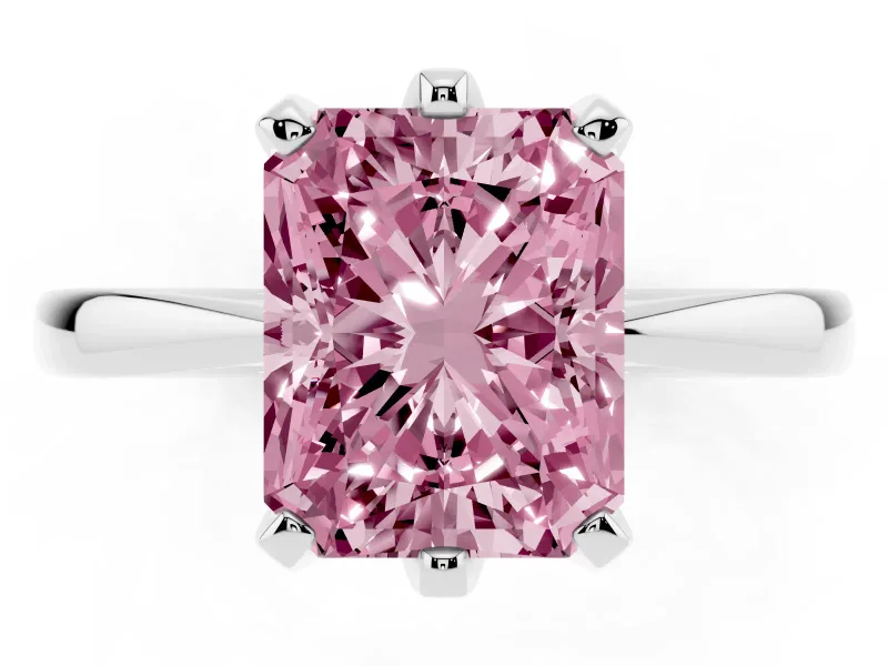 Radiant Cut Tapered Solitaire Engagement Ring Setting for a Fancy Pink Lab-Grown Diamond | Claw Prong Head | White Gold