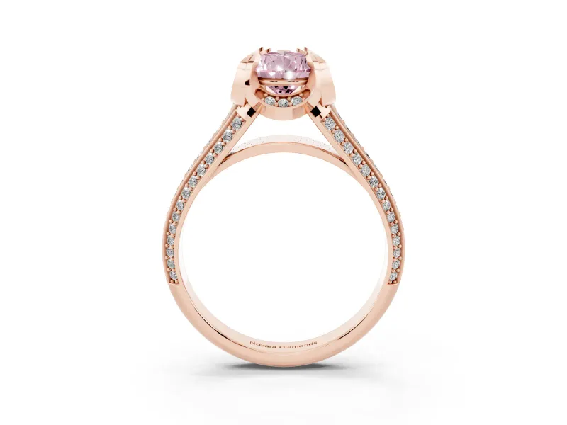 Fancy Pink Pear Cut Diamond Pavé Split Shank Solitaire Ring Set in Rose gold with Prong Setting