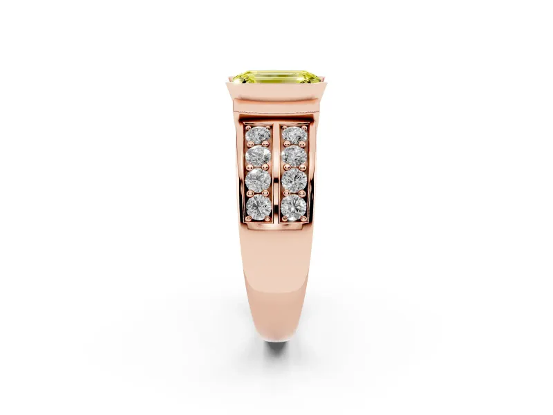 Emerald Cut Half Bezel Engagement Ring Setting for a Fancy Yellow Lab-Grown Diamond | Channel Band | Rose Gold