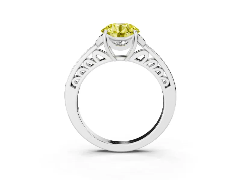 Round Floral Pavé Engagement Ring Setting for a Fancy Yellow Lab-Grown Diamond | Platinum