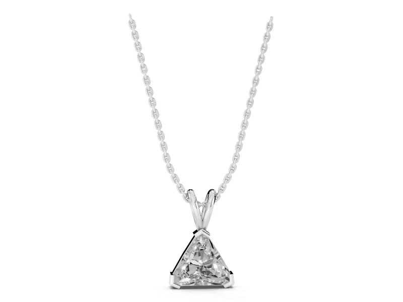 Trillion Lab-Grown Diamond Solitaire Pendant Necklace | V-Tip Corners | White Gold