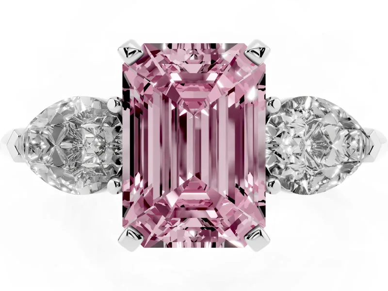 Emerald Cut 3-Stone Engagement Ring Setting for a Fancy Pink Lab-Grown Diamond | White Gold