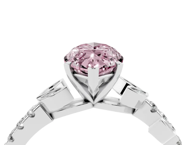 Fancy Pink Marquise Cut Diamond Solitaire Leaf-Inspired Ring Set in Platinum with Pavé Band and Prong Setting