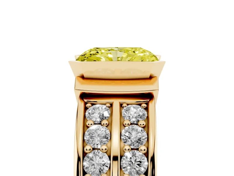 Radiant Cut Half Bezel Engagement Ring Setting for a Fancy Yellow Lab-Grown Diamond | Channel Band | Yellow Gold