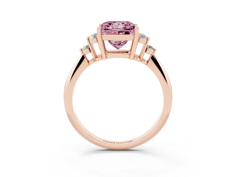 Princess Cut Cluster Accent Engagement Ring Setting for a Fancy Pink Lab-Grown Diamond | Rose Gold