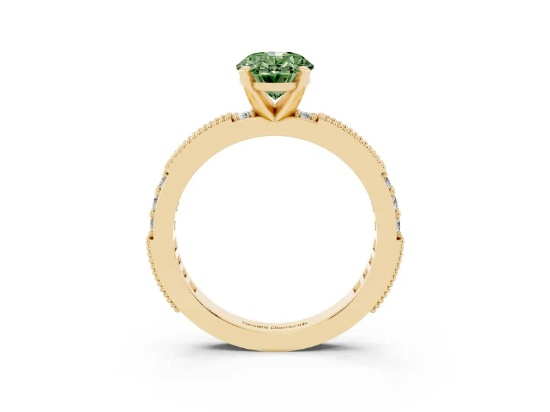 Oval Vintage Pavé Engagement Ring Setting for a Fancy Green Lab-Grown Diamond | Yellow Gold