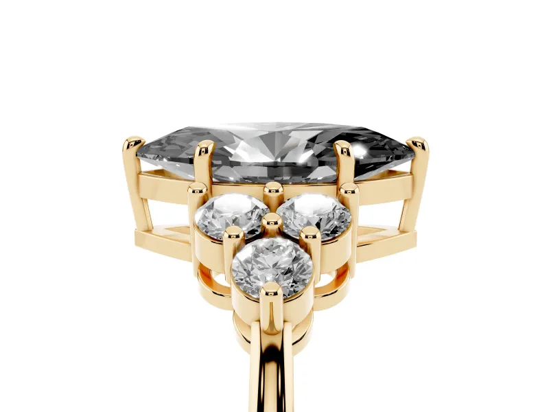 Marquise Cluster Side Stone Engagement Ring Setting for a Black Center | Plain Band | Yellow Gold