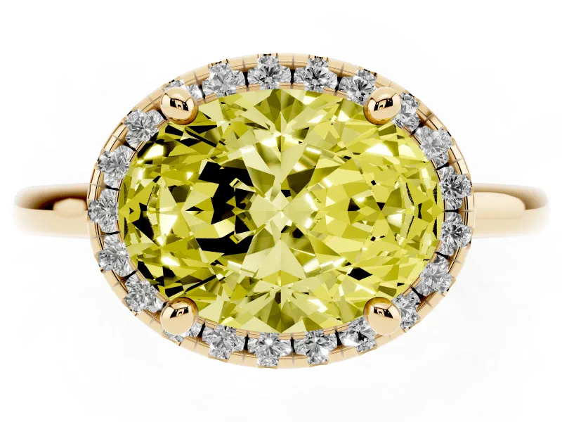 Oval Halo Engagement Ring Setting for a Fancy Yellow Lab-Grown Diamond | Plain Polished Band | Yellow Gold