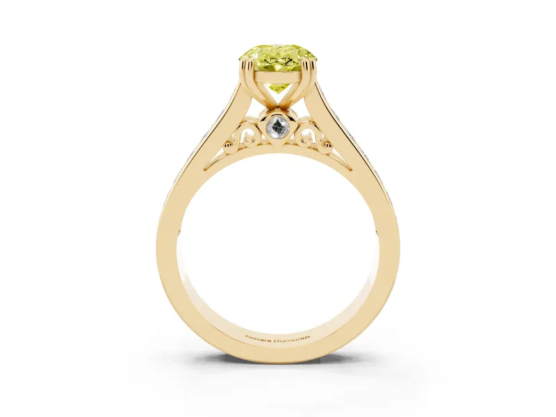 Oval Channel Set Solitaire Engagement Ring Setting for a Fancy Yellow Lab-Grown Diamond | Princess Channel | Yellow Gold