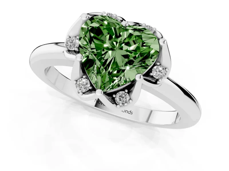 Heart-Shaped Petal Halo Engagement Ring Setting for a Fancy Green Lab-Grown Diamond | Sterling Silver