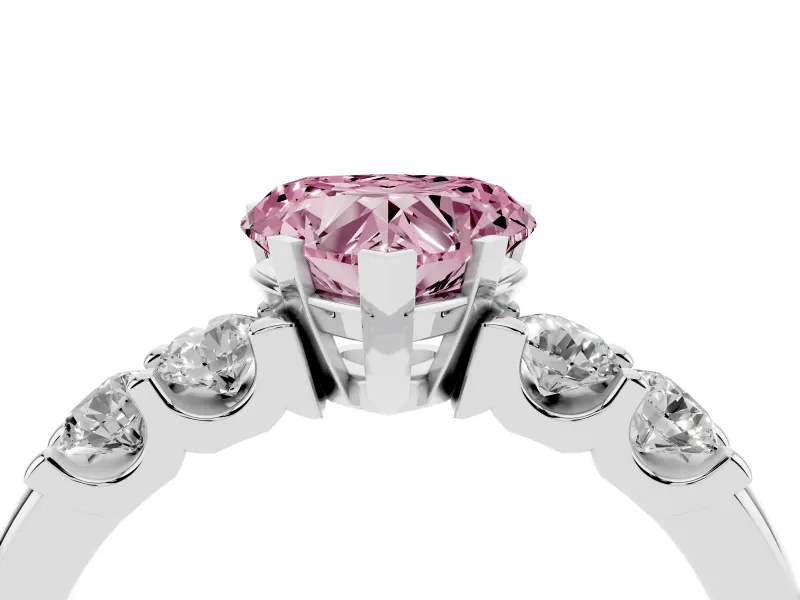 Heart-Shaped Five Stone Engagement Ring Setting for a Fancy Pink Lab-Grown Diamond | White Gold
