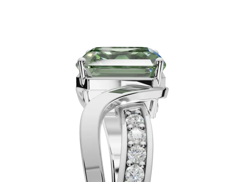 Asscher Cut Bypass Engagement Ring Setting for a Fancy Green Lab-Grown Diamond | Sterling Silver - Design NV-24814
