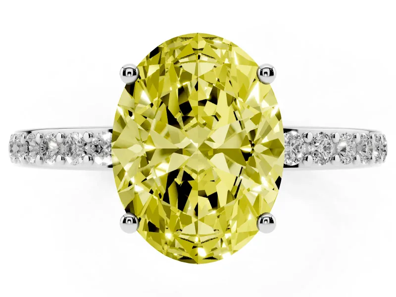 Fancy Yellow Oval Cut Diamond Pavé Band Ring Set in Silver with Prong-Set Center Stone
