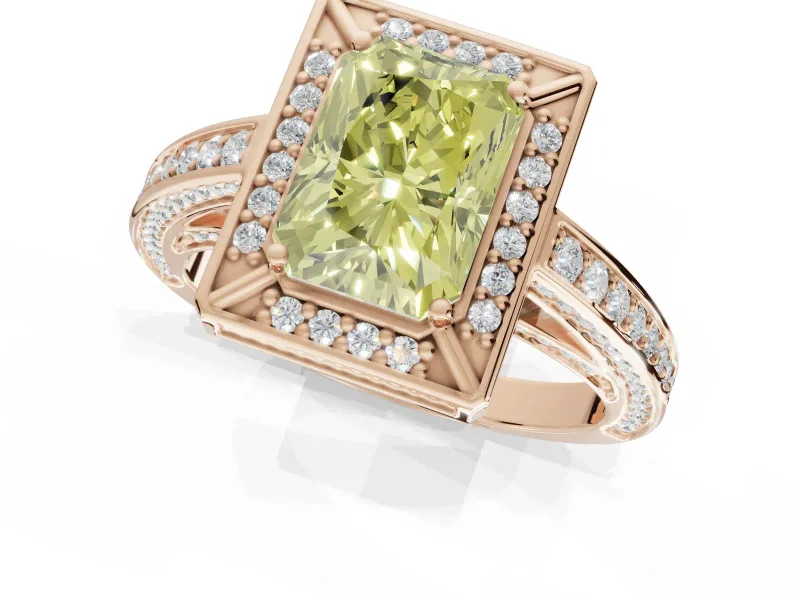 Radiant Cut Sectioned Halo Engagement Ring Setting for a Fancy Yellow Lab-Grown Diamond | Rose Gold