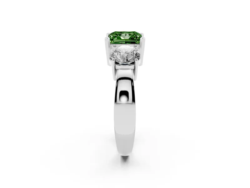 Princess Cut Three Stone Engagement Ring Setting for a Fancy Green Lab-Grown Diamond | Wide Plain Band | Sterling Silver