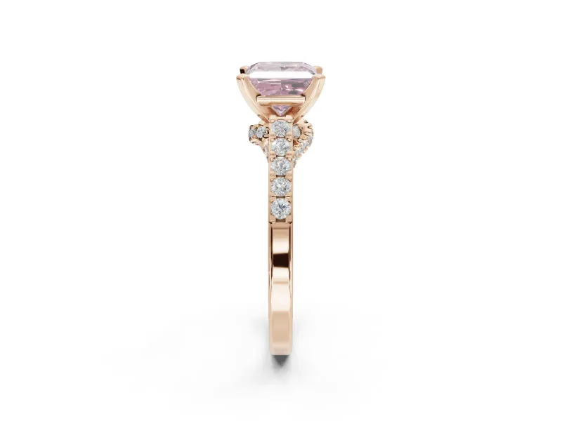 Princess Cut Pavé Solitaire Engagement Ring Setting for a Fancy Pink Lab-Grown Diamond | Crossover Gallery | Rose Gold
