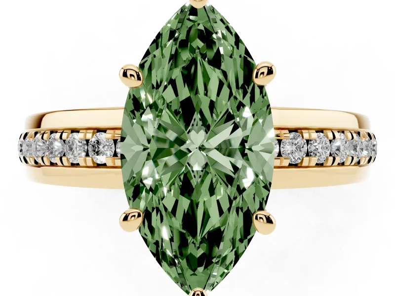 Marquise Channel Set Engagement Ring Setting for a Fancy Green Lab-Grown Diamond | Rope Collar | Yellow Gold