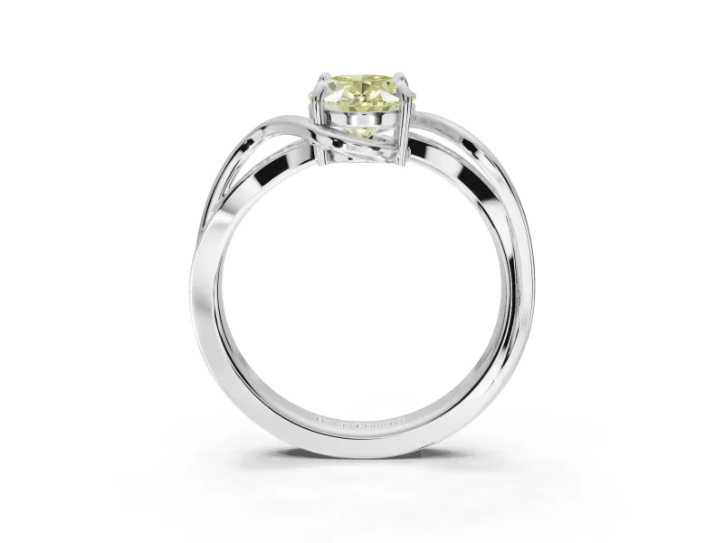 Oval Bypass Solitaire Engagement Ring Setting for a Fancy Yellow Lab-Grown Diamond | Pavé Strands | Sterling Silver
