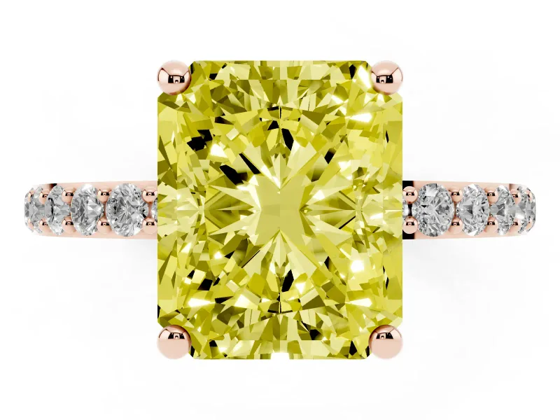 Radiant Cut Pave Solitaire Engagement Ring Setting for a Fancy Yellow Lab-Grown Diamond | Pave Shoulders | Rose Gold