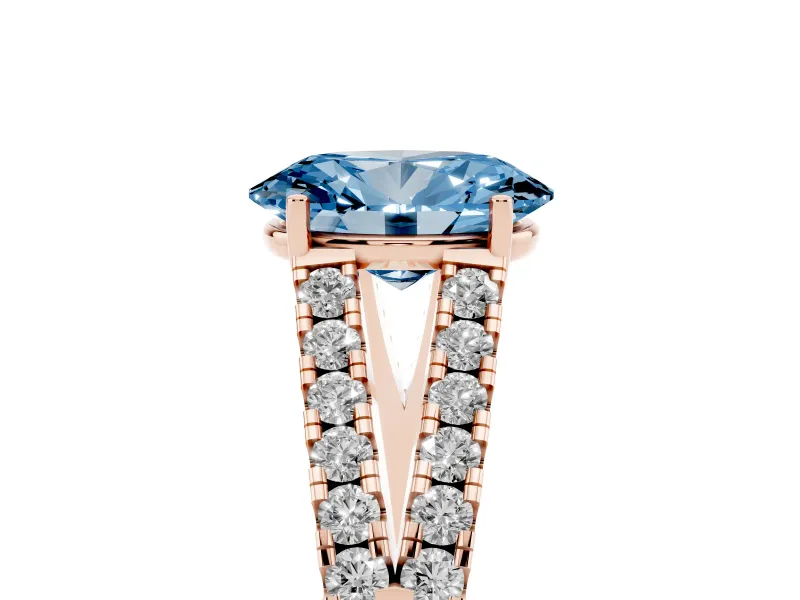 Oval Graduated Split Shank Engagement Ring Setting for a Fancy Blue Lab-Grown Diamond | Rose Gold