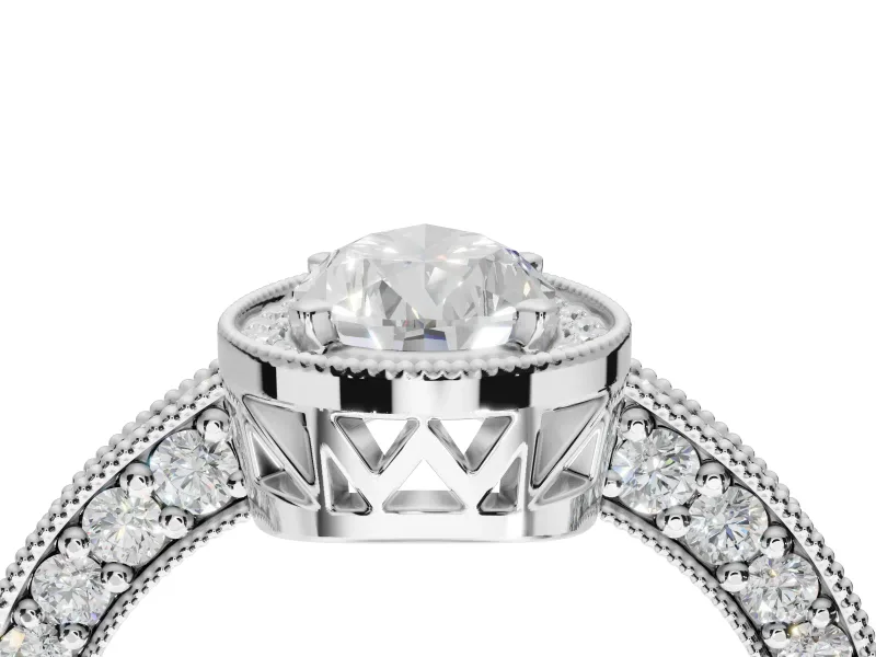 Pear-Shaped Vintage Milgrain Halo Engagement Ring Setting | Wide Pavé Band | Platinum