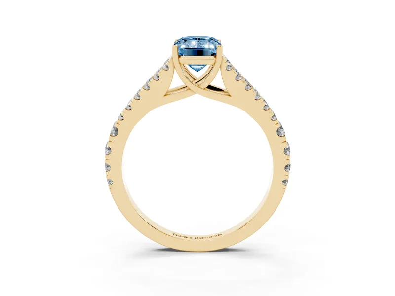 Emerald Cut Graduated Split Shank Engagement Ring Setting for a Fancy Blue Lab-Grown Diamond | Yellow Gold