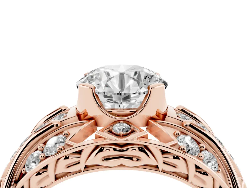 Round Art Deco Graduated Pave Engagement Ring Setting | Split Shank | Rose Gold