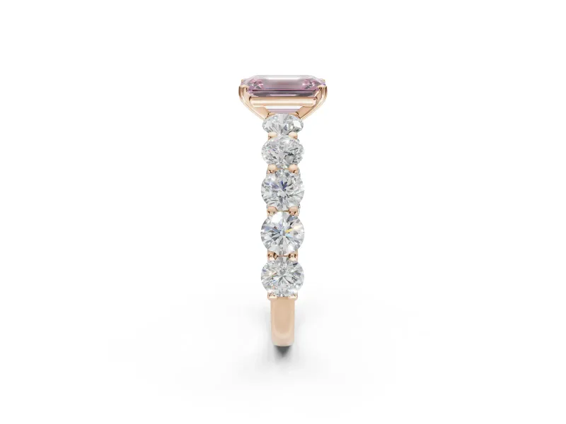 Emerald Cut Side Stone Engagement Ring Setting for a Fancy Pink Lab-Grown Diamond | Scalloped Prong Accents | Rose Gold