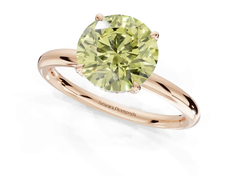 Round Hidden Halo Ring Setting for a Fancy Yellow Lab-Grown Diamond | Rose Gold