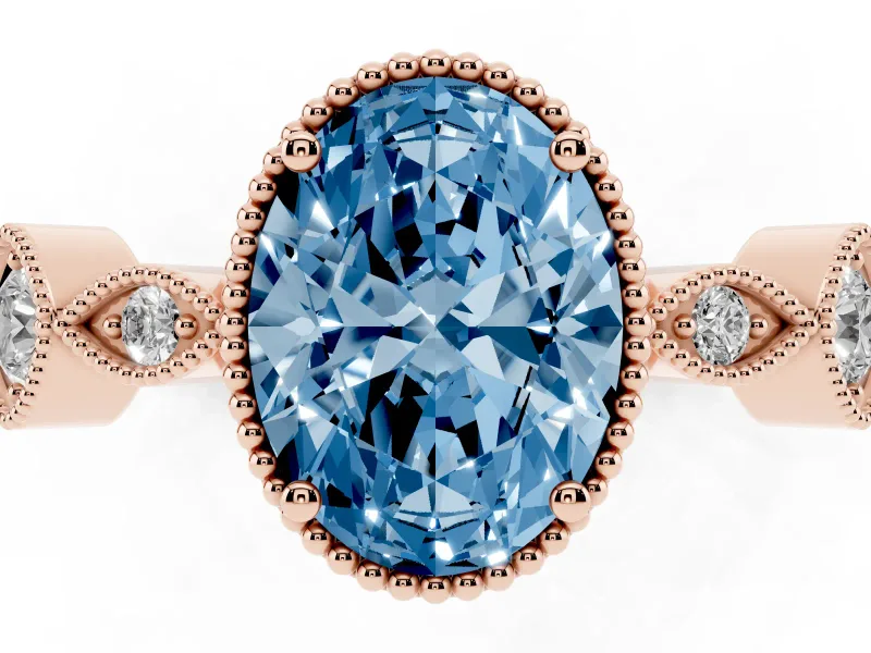 Oval Vintage Engagement Ring Setting for a Fancy Blue Lab-Grown Diamond | Rose Gold