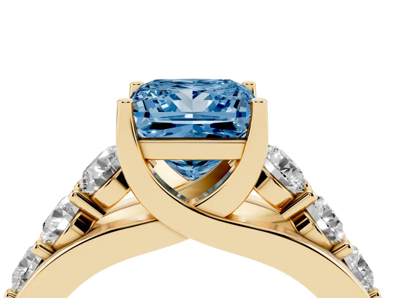 Princess Cut Engagement Ring Setting for a Fancy Blue Lab-Grown Diamond | Yellow Gold - Design NV-24645