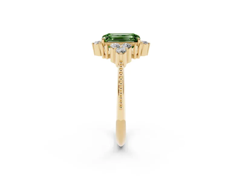 Emerald Cut Cluster Engagement Ring Setting for a Fancy Green Lab-Grown Diamond | Yellow Gold