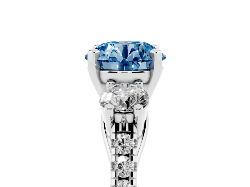 Round Three-Stone Engagement Ring Setting for a Fancy Blue Lab-Grown Diamond | White Gold