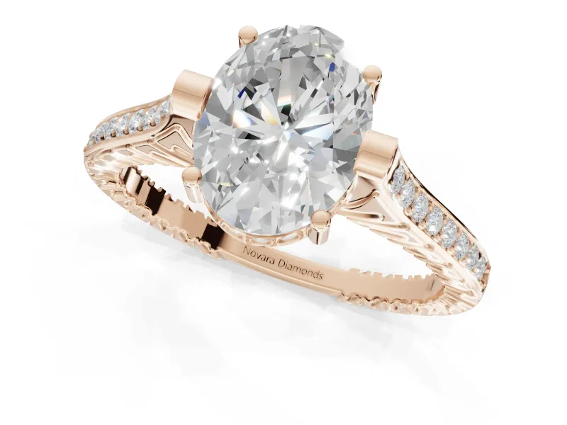 Oval Vintage Cathedral Engagement Ring Setting | Carved Band | Rose Gold