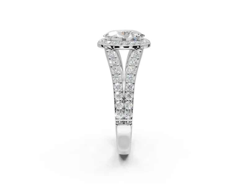 Oval Halo Pavé Engagement Ring Setting | Narrow Split Shank | Platinum