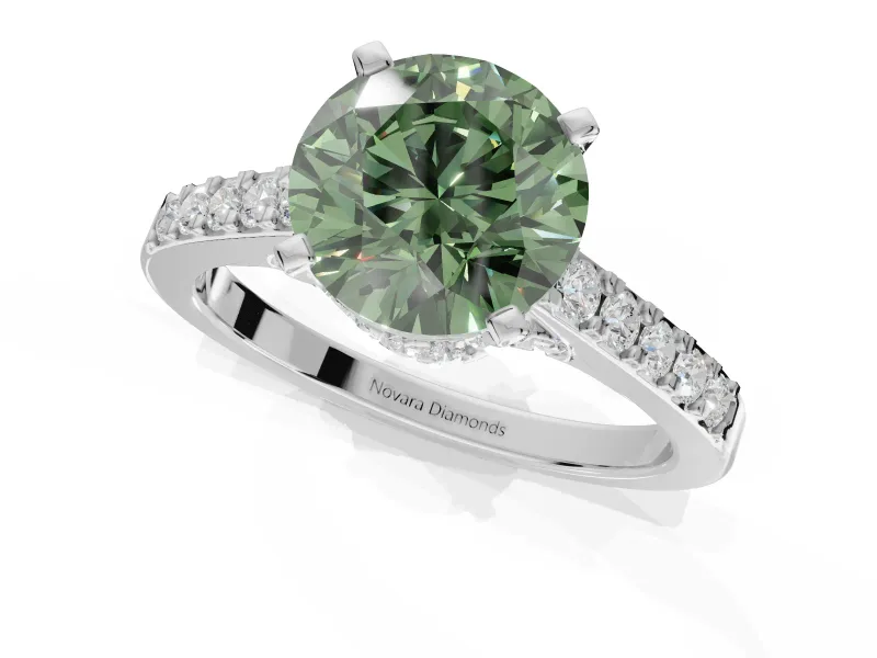 Round Pavé Solitaire Engagement Ring Setting for a Fancy Green Lab-Grown Diamond | Crossover Gallery | Platinum