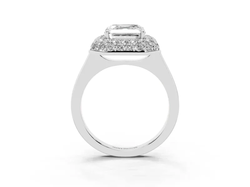 Asscher Cut Diamond Halo Engagement Ring Set in Platinum with Solitaire Band and Prong Setting
