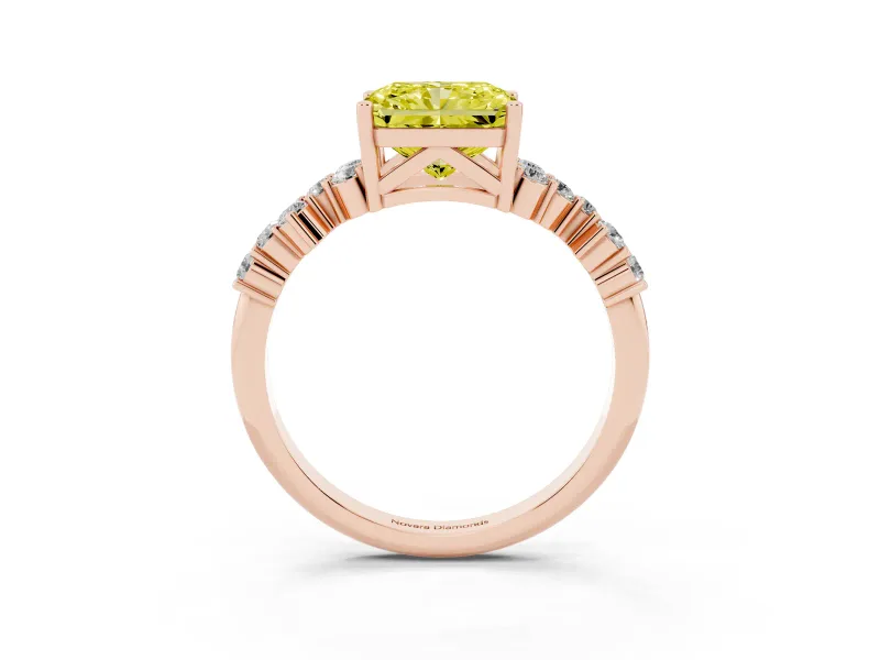 Radiant Cut Accented Engagement Ring Setting for a Fancy Yellow Lab-Grown Diamond | Rose Gold