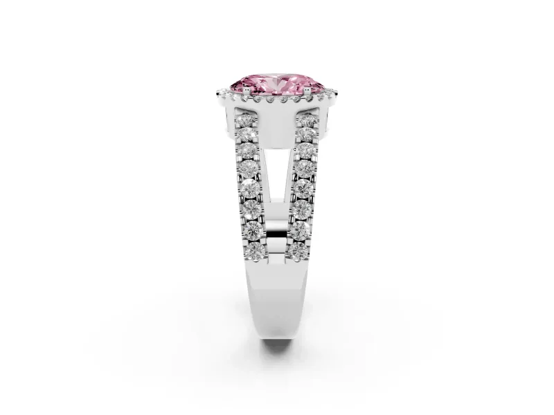 Oval Halo Split Shank Engagement Ring Setting for a Fancy Pink Lab-Grown Diamond | Platinum