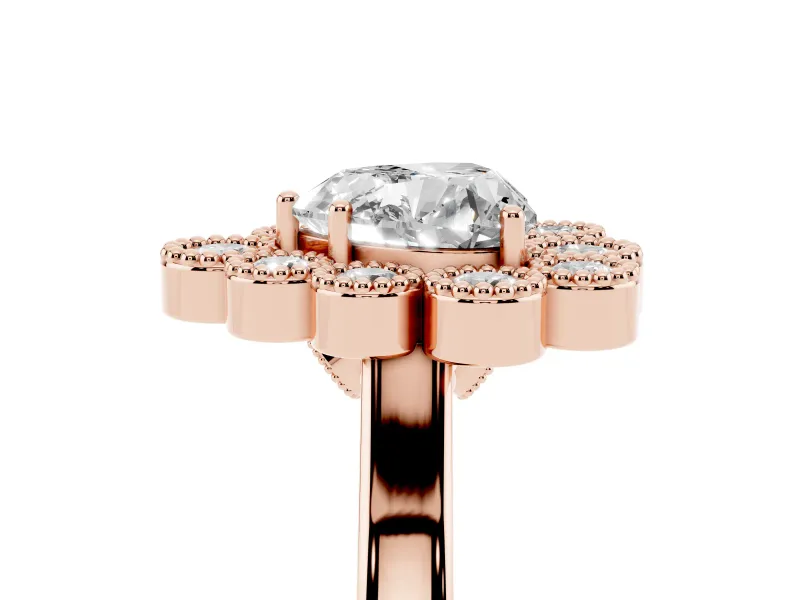 Heart-Shaped Vintage Milgrain Bezel Cluster Halo Engagement Ring Setting | Plain Band | Rose Gold