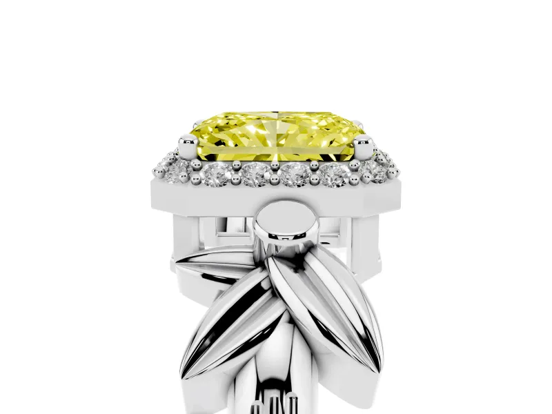 Radiant Cut Floral Halo Engagement Ring Setting for a Fancy Yellow Lab-Grown Diamond | Platinum