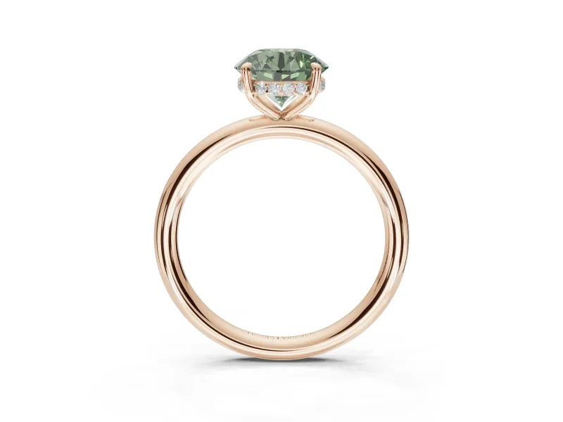 Round Hidden Halo Ring Setting for a Fancy Green Lab-Grown Diamond | Rose Gold